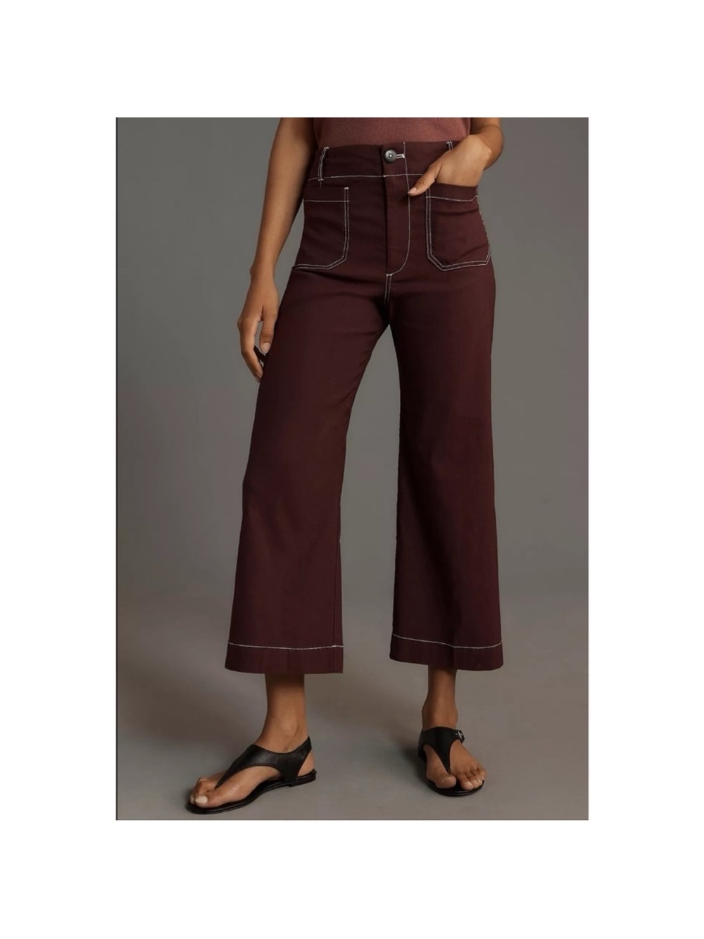 NWT Anthropologie The Colette Linen Wide-Leg Pants Contrast Brown Purple 31P - Picture 3 of 12